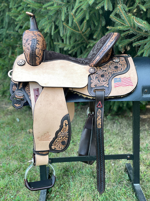 15 inch Circle Y Josey Cash Patriot Spirit Barrel Saddle, wide tree, MJ57