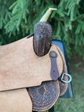 New 14.5 inch Pro Rider barrel saddle with wide tree buffed leather and pencil roll cantle hard seat